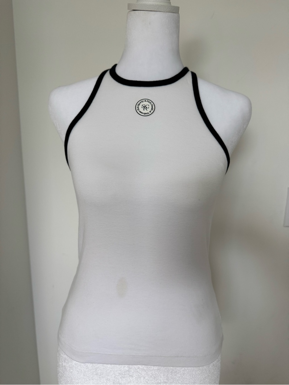 Sporty & Rich White Halter Tank with Black Trim